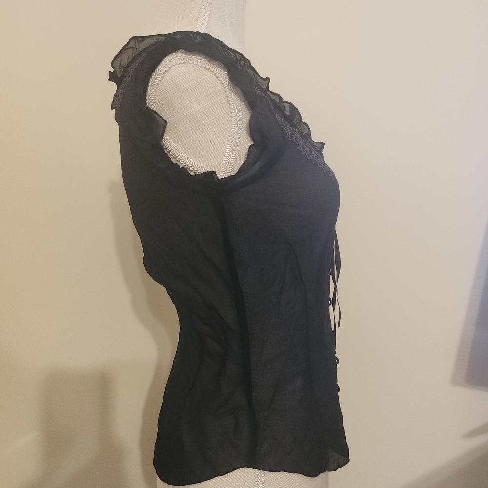 Guess Black Embroidered Lace-Trim Blouse - Picture 2 of 4